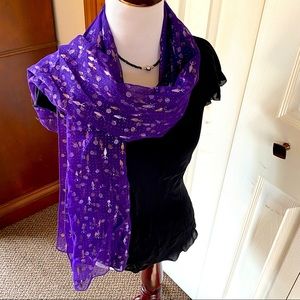 Gaia Goddess Purple & Gold Spiral Symbol Sarong Scarf ~ EUC!